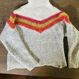 Free People "Turnaround" Cream Sweater with Red and Orange Chevron